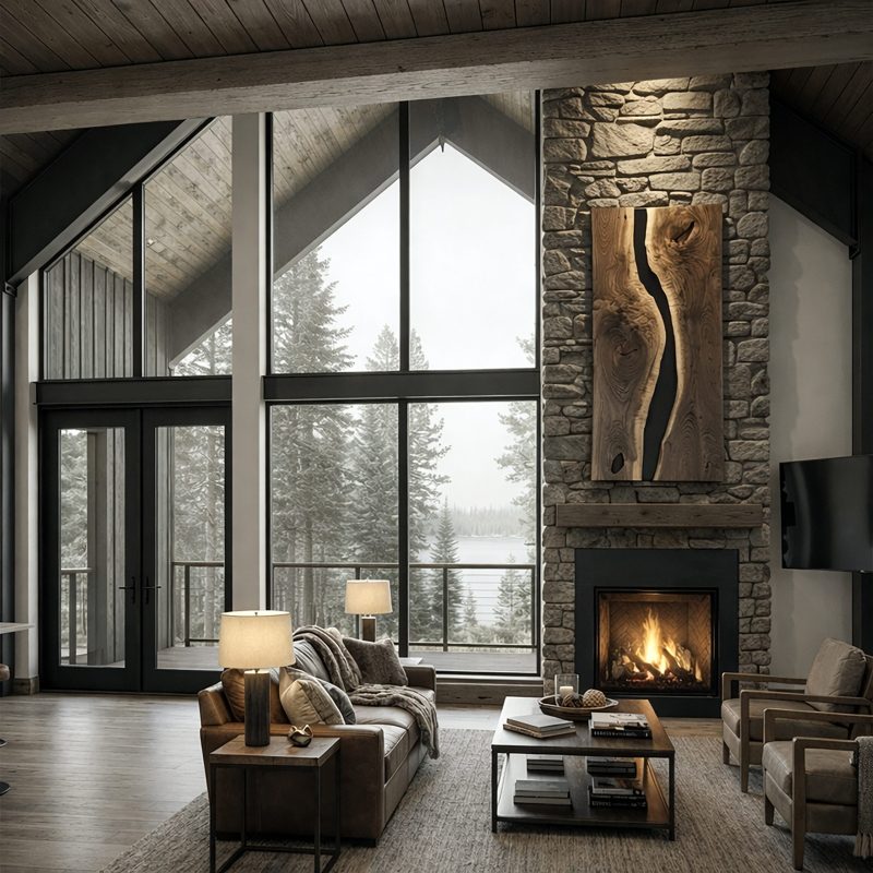 Mountain Cabin Interior Fireplace 2-2